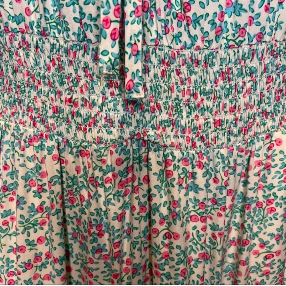 NWT J.Crew Puff-sleeve Midi in Ivory Larkspur Pink Smocked Tiered Dress 6 - Picture 7 of 8